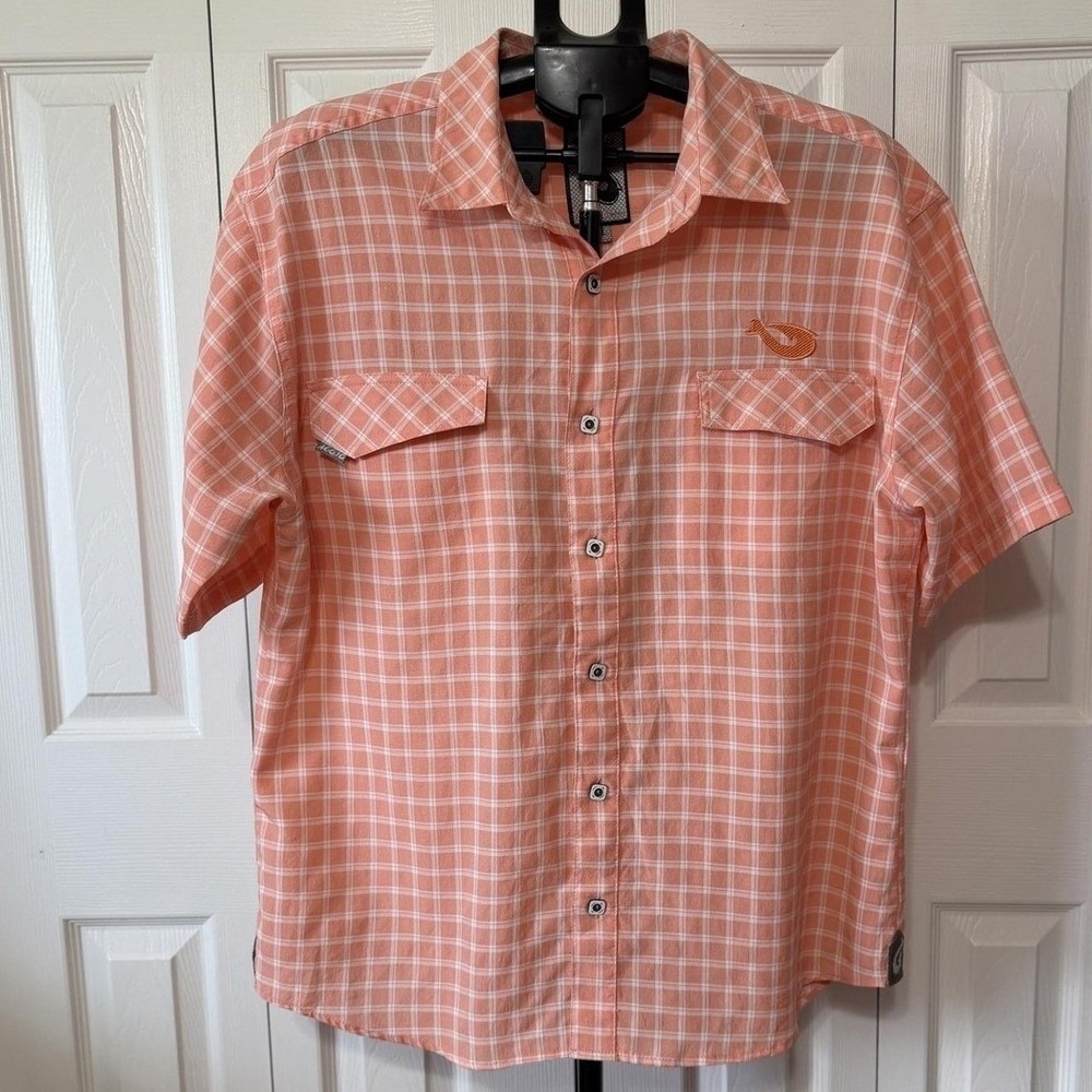 Mojo Sportswear Shirt Mens XL Orange Plaid Short Sleeve Button Up Fishing Casual